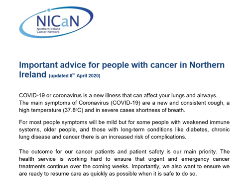 Important advice for people with cancer in Northern Ireland